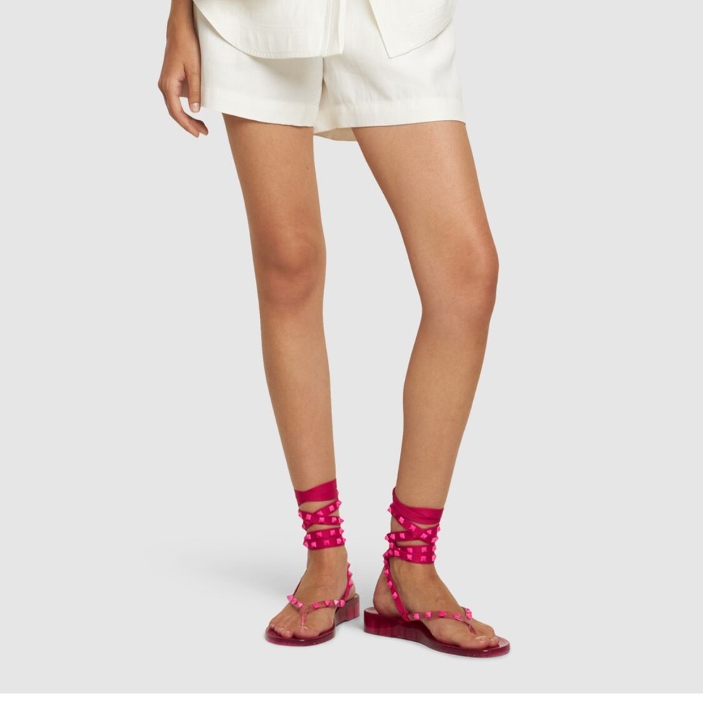 VALENTINO Rockstud PVC Laced Thong Sandals Hot Pink - Picture 11 of 12